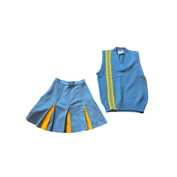 2 Pc Dehen Vintage Cheerleader Skirt & Sweater Vest Sz 10 Small - Picture 1 of 5